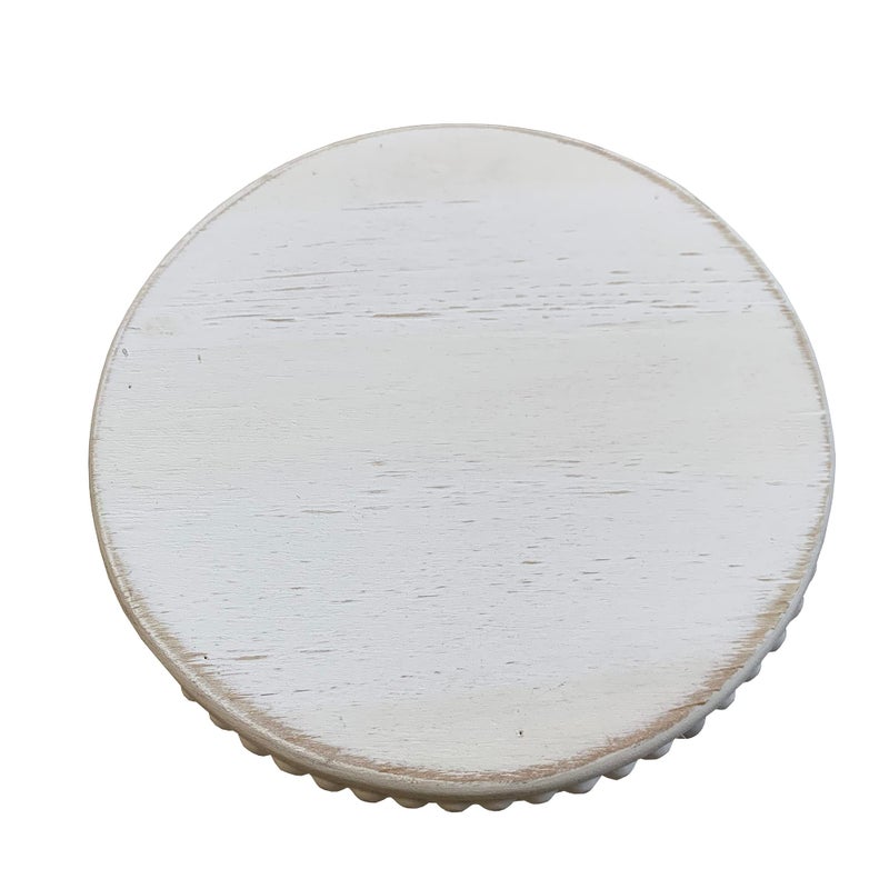 dwellington Farmhouse Beaded Wood Pedestal Tray Decor, 7.6    Round Vintage Display Stand, Decorative Accent Display Riser for Farmhouse Kitchen, Bathroom (White) - Image 4